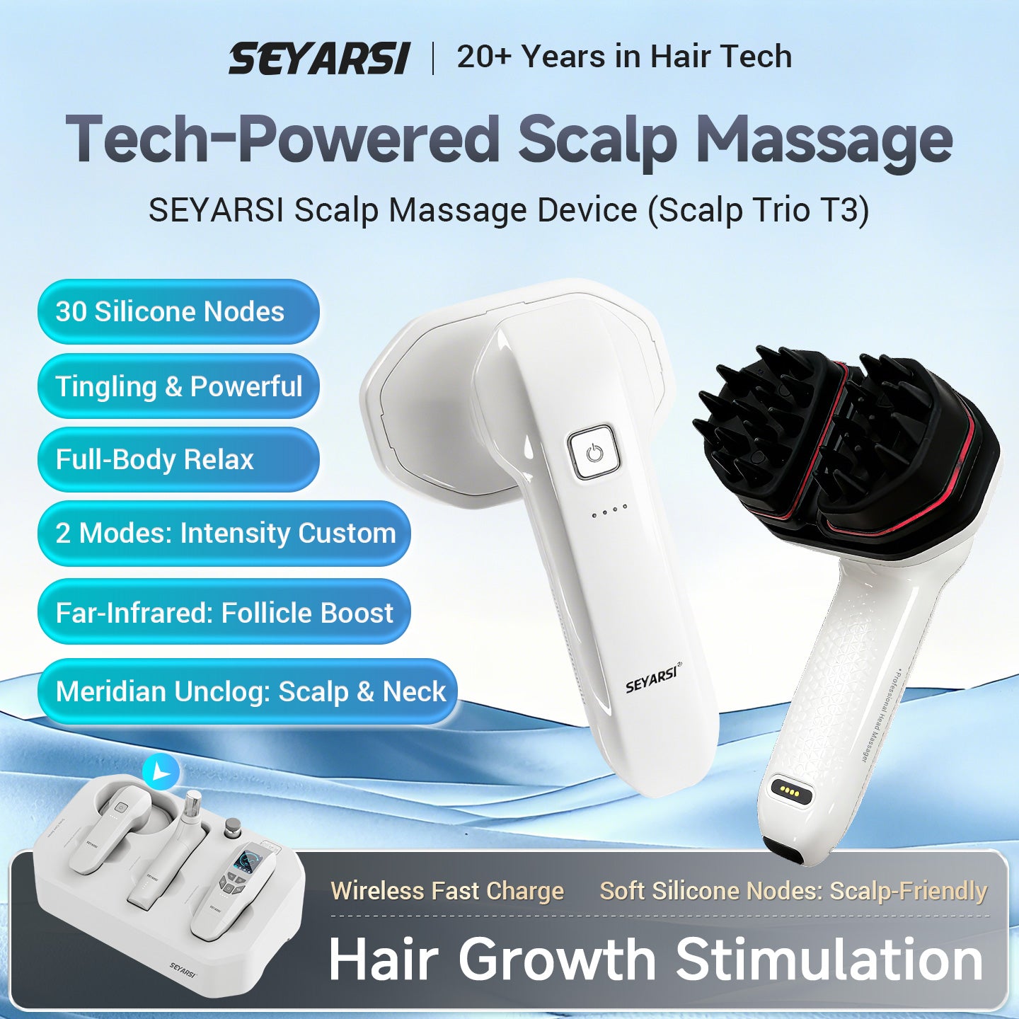 seyarsi wireless scalp massage device scalp treatment comes with spray,EMS red light comb