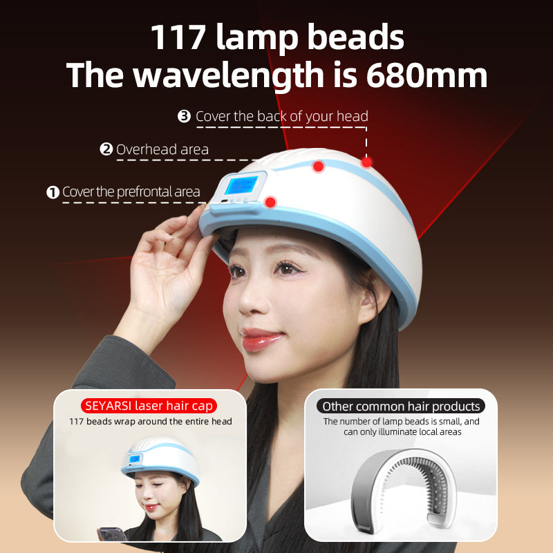 Soft laser hair growth instrument, 117 lasers, effectively stimulates hair follicles and allows hair to grow. It is used at home for hair loss people.