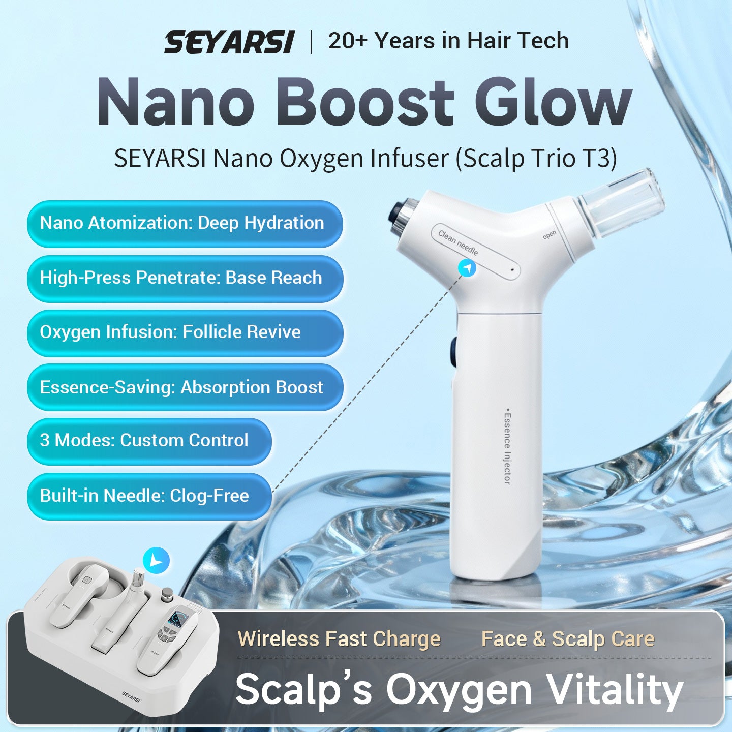 seyarsi wireless scalp massage device scalp treatment comes with spray，EMS red light comb